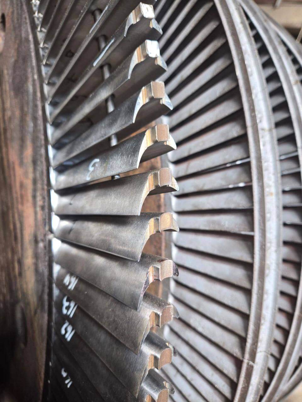 Steam turbine blades and rotor discs